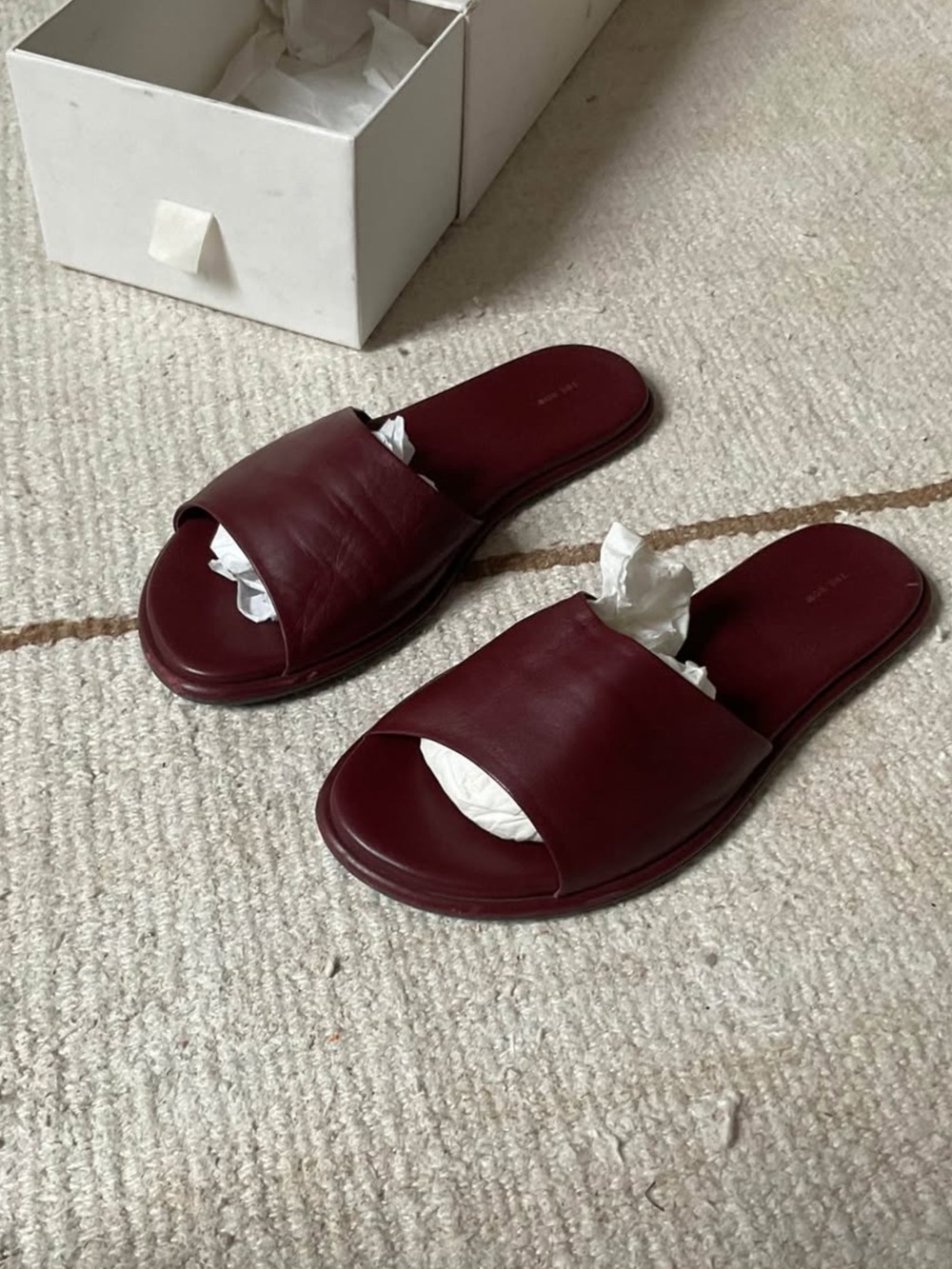 The Row Burgundy Leather Slide Mules - Picture 2 of 5
